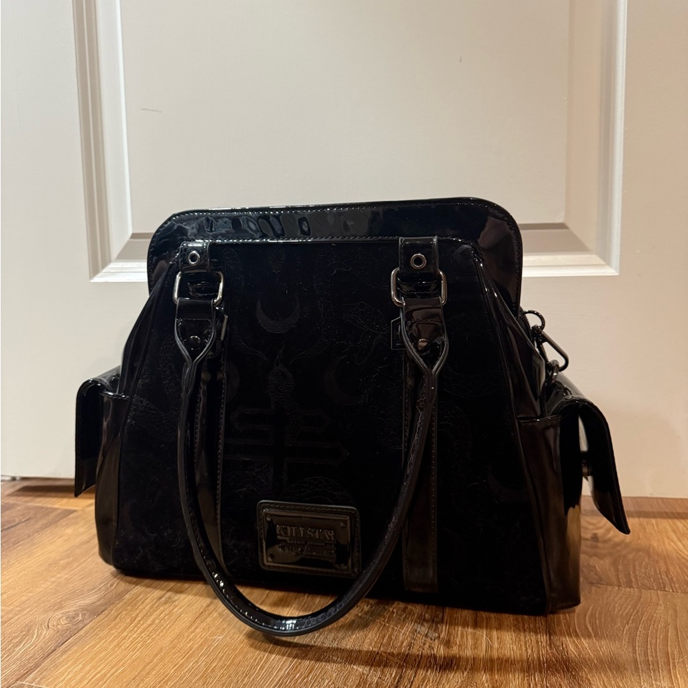 Killstar Black Patent Snake & Occult Print Shoulder Bag - Picture 9 of 11